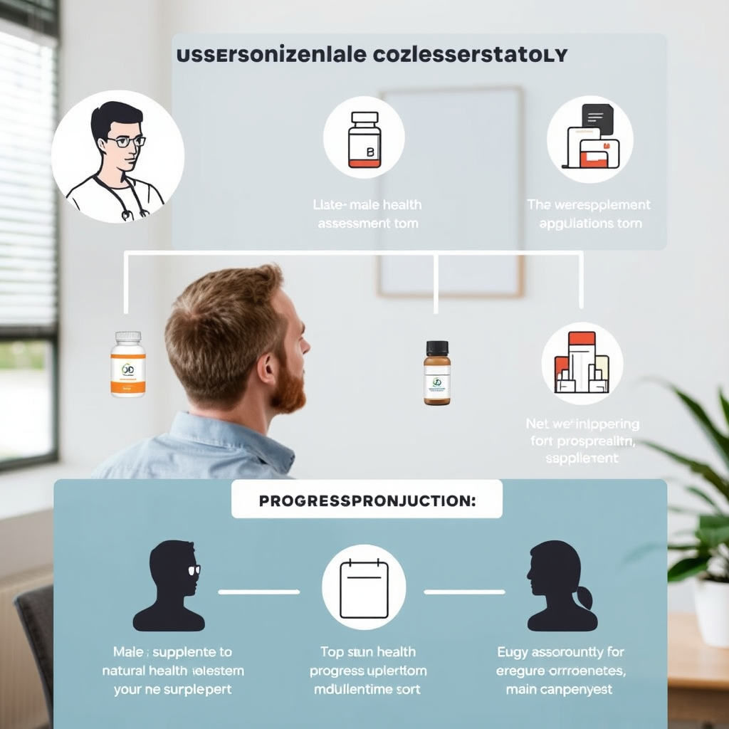 Proceso de consulta personalizada mostrando evaluación de salud masculina, selección de suplementos naturales y seguimiento de progreso en clínica de Valencia